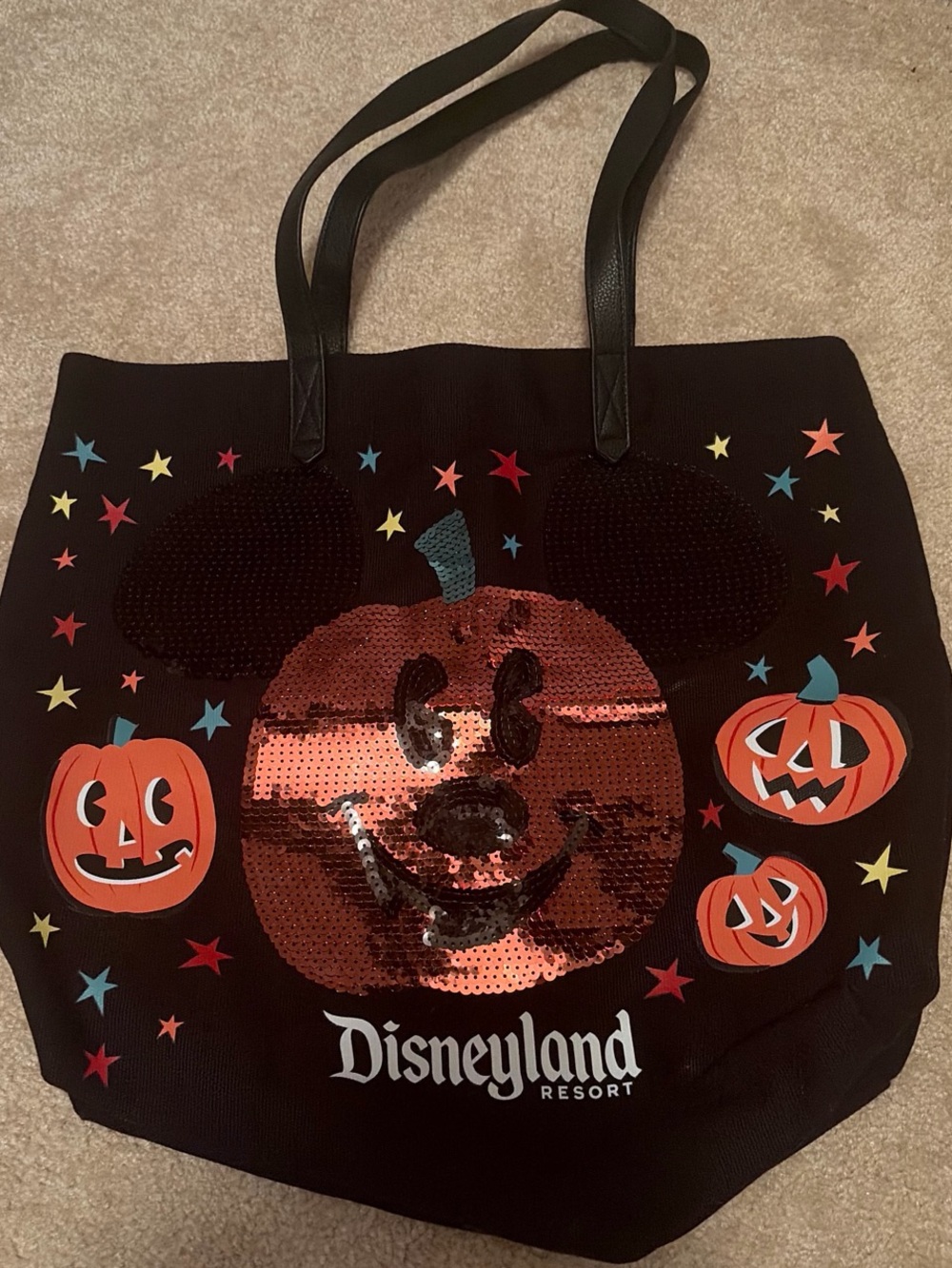 Disney Halloween Black Sequin Pumpkin Mickey Tote